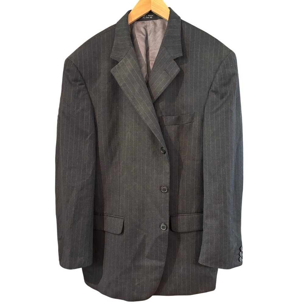 Andrew Fezza New York Mens Pinstripe Comfort Stretch Blazer Jacket Grey 44R